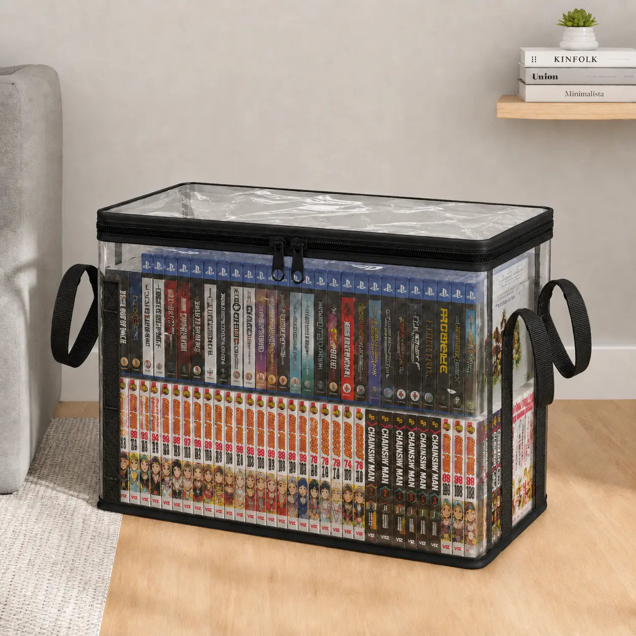 Black PVC Stuffed Animal & Doll Storage Box with Handle – Dustproof, Durable Toy Organizer for Kids’ Room, Playroom, Living Room, or Birthday Gift
