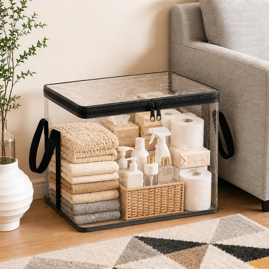 Black PVC Stuffed Animal & Doll Storage Box with Handle – Dustproof, Durable Toy Organizer for Kids’ Room, Playroom, Living Room, or Birthday Gift