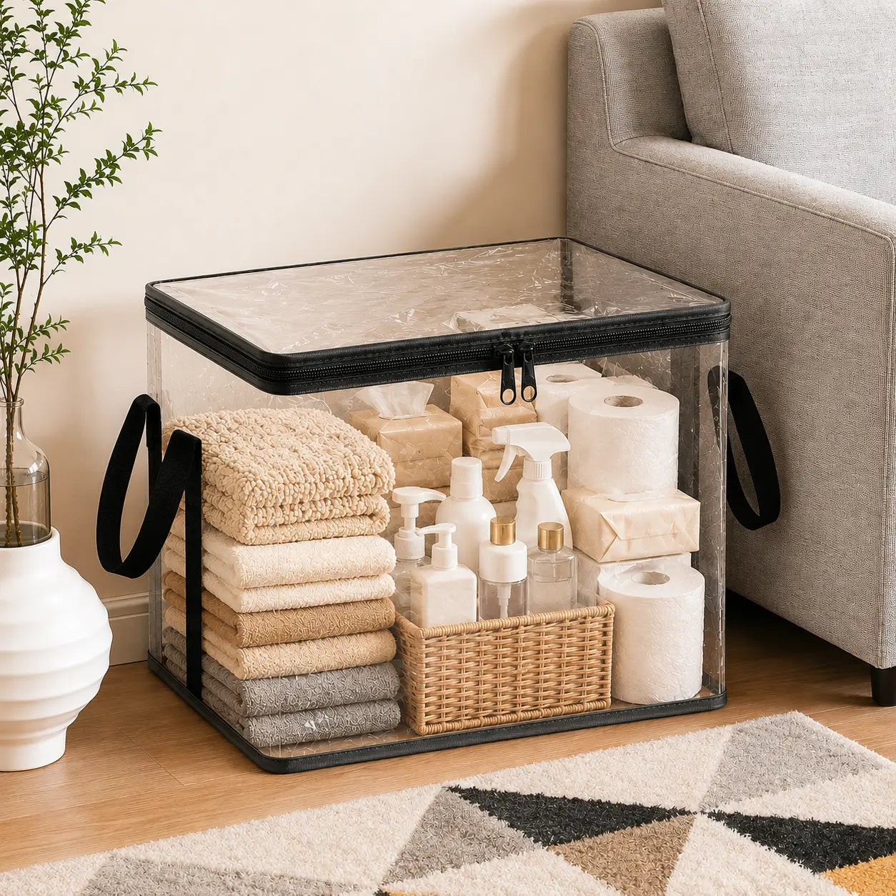 Black PVC Stuffed Animal & Doll Storage Box with Handle – Dustproof, Durable Toy Organizer for Kids’ Room, Playroom, Living Room, or Birthday Gift
